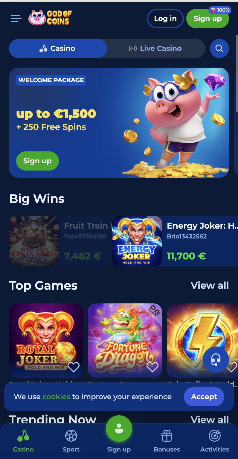 God of Coins Casino Mobile App